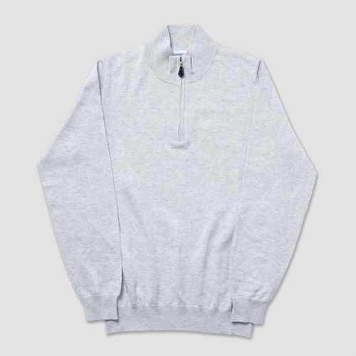 Cotton Cashmere Quarter Zip Up-light Grey