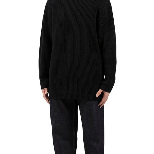 Funnel Neck Black Cotton Rib