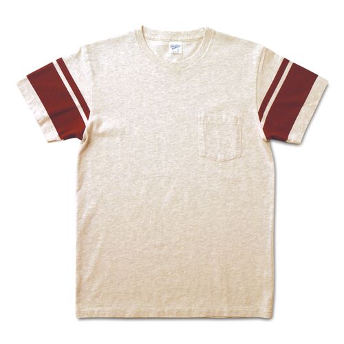 College Arm Stripe Tee / Oatmeal/Burgundy