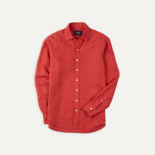 Red Linen Spread Collar Shirt