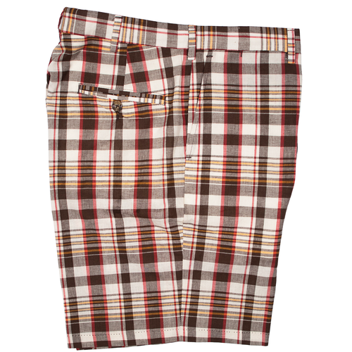 Brown Cream Red Gold Madras Shorts - Classic Fit