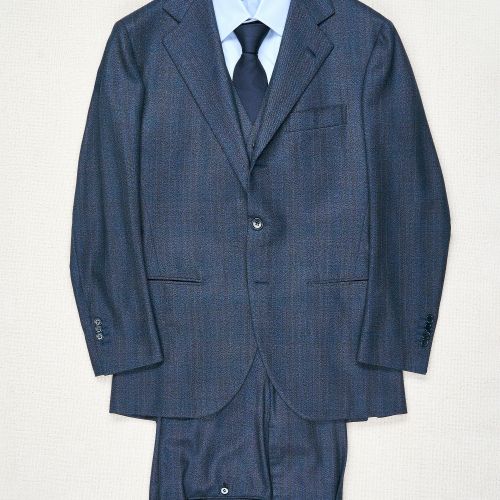 Liverano & Liverano Navy with Blue/Green/Orange Check Wool 3 Piece Suit Bespoke (Pre-Owned)