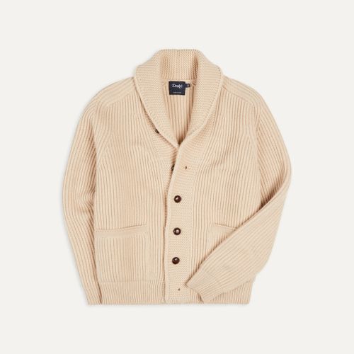 Ecru Lambswool 6-Ply Shawl Collar Cardigan