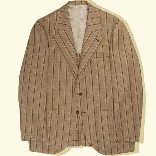 Linen/Cotton Blazer - Dark Beige/Ink Boating StripesLinen/Cotton Blazer - Dark Beige/Ink Boating Stripes