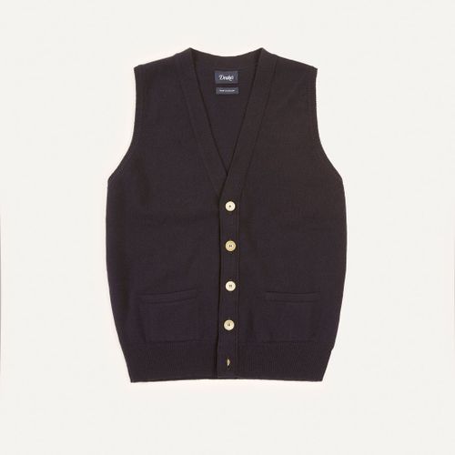 Navy Lambswool Sleeveless Cardigan