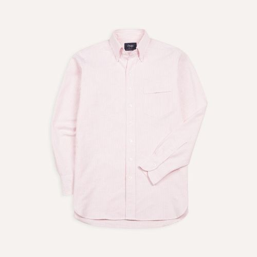 Pale Pink Ticking Stripe Cotton Oxford Cloth Button-Down Shirt