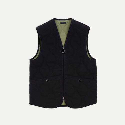 Navy Quilted Melton Wool Zip Vest