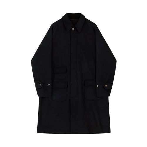 Bellief Tweed Wool Raglan Balmacaan Coat- Navy