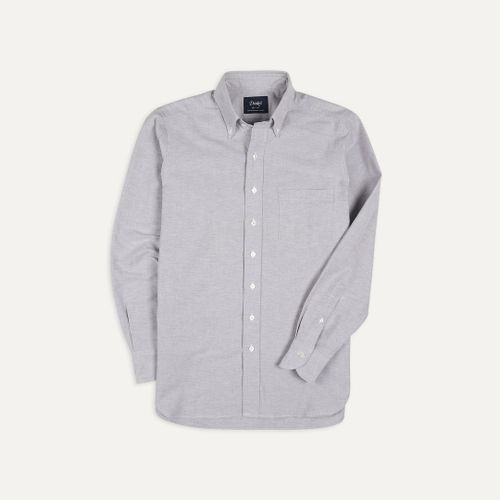 Grey Cotton Oxford Cloth Button-Down Shirt