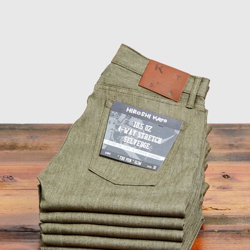 "Dark Green" 10.5oz Stretch Selvedge Denim - Pen Slim