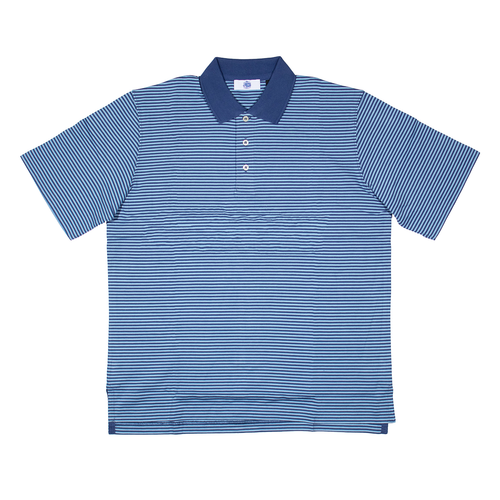 Stripe Polo Shirt W/ Knit Collar - Dark Blue/light Blue