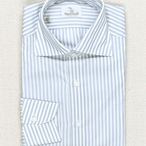 The Armoury Exclusive Carlo Riva White/Grey Butcher Stripe Cotton Spread Collar with Clean Collar Stitching Shirt (NOS)