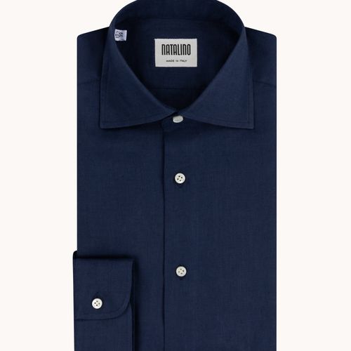 Spread Collar Shirt - Navy Linen