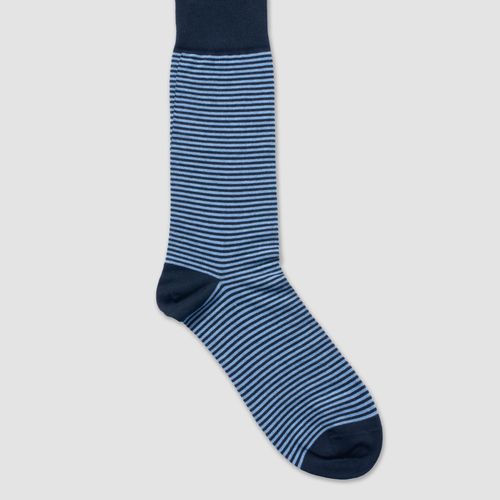 Stripe Cotton Mid-calf Socks - Navy