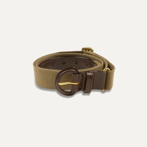 Khaki Green Leather-Covered Buckle Adjustable Webbing Belt