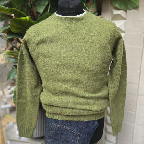 Harley Of Scotland Brushed Wool Crew Neck- Olive Grove