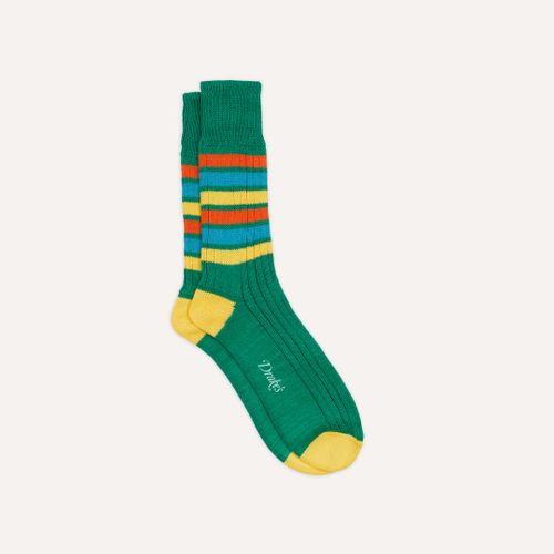 Green and Yellow Striped Cotton Sports Sock