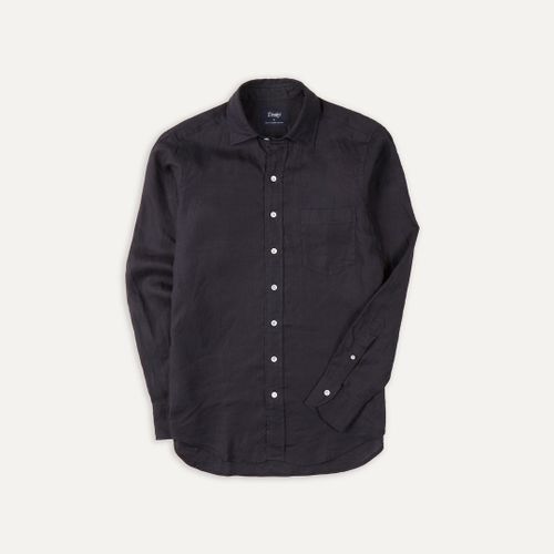 Dark Navy Linen Spread Collar Shirt