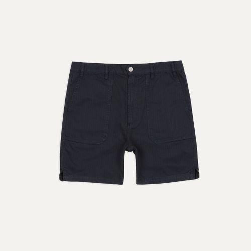 Navy Herringbone Cotton Fatigue Shorts