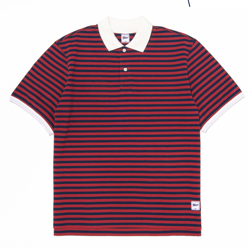 Stripe Interlock Polo Shirt - Navy/red