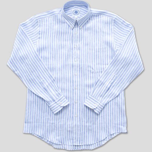 Linen Wide Stripe Long Sleeve Shirt - Blue