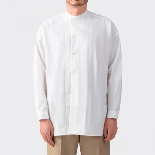 Stripes Band Collar Shirt : White/White