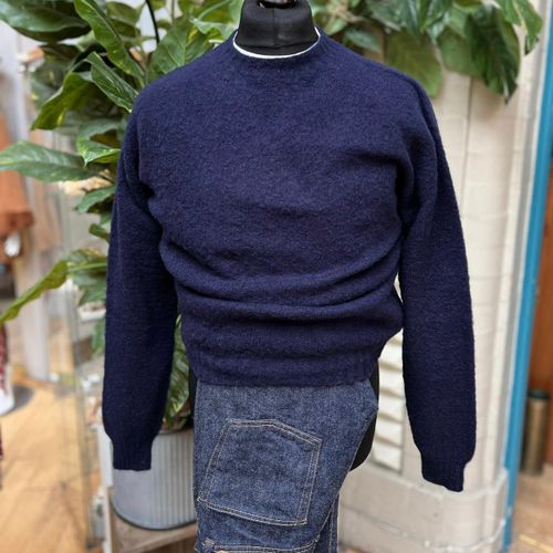 Harley Of Scotland Brushed Wool Crew Neck – Navy