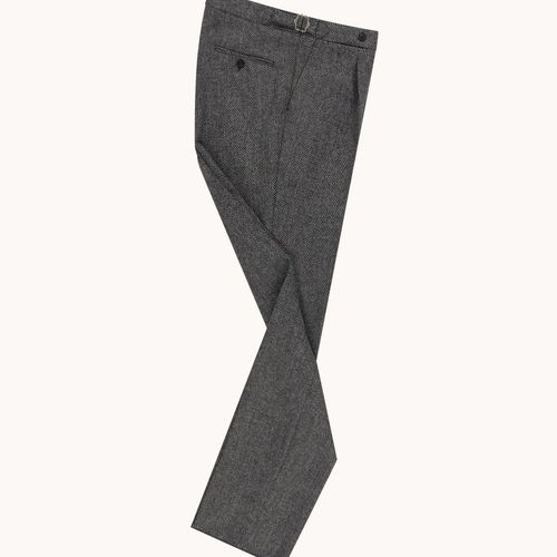 Single Pleat Trouser - Grey Herringbone Wool