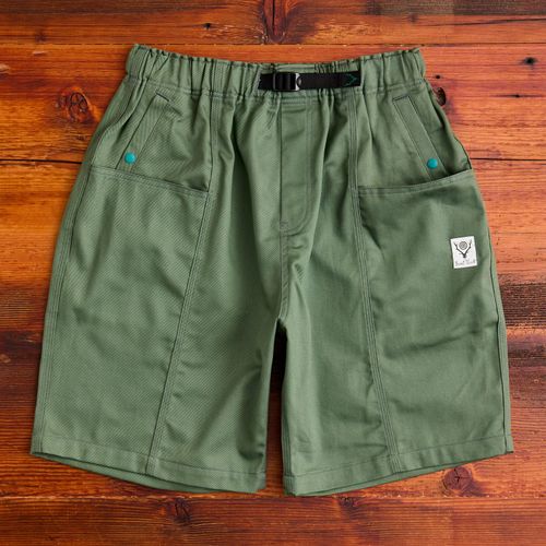 Cotton Twill Belted C.S Shorts in Moss Green