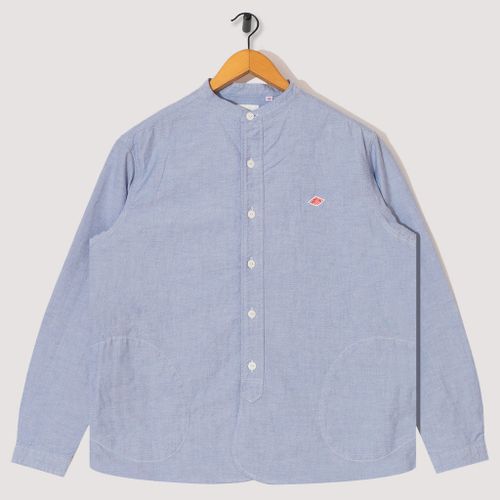 L/S Band Collar Shirt - Blue