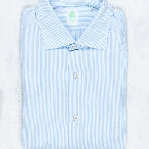 Finamore Blue/White Stripe Cotton/Linen Spread Collar Sport Shirt (NOS)