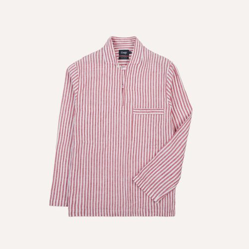 Red Stripe Linen Two-Pocket Popover Shirt