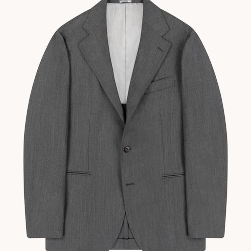 Sport Jacket - Mid Grey Herringbone Wool