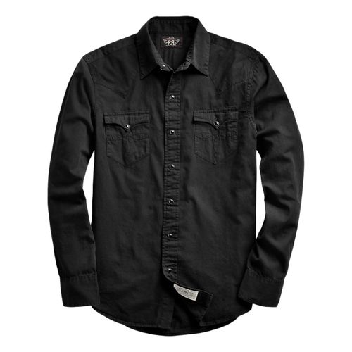 Slim Fit Twill Western Shirt Polo Black