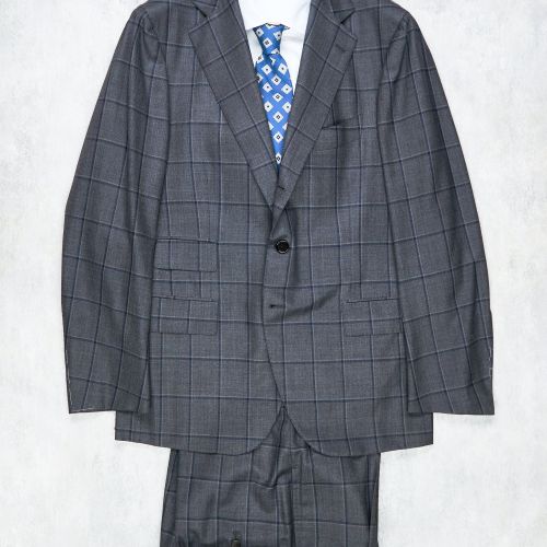 Cesare Attolini Grey with Navy Windowpane Wool/Cashmere Suit (NOS)