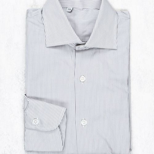 Patrick Johnson Grey Stripe Cotton Twill Chelsea Collar Shirt (NOS)