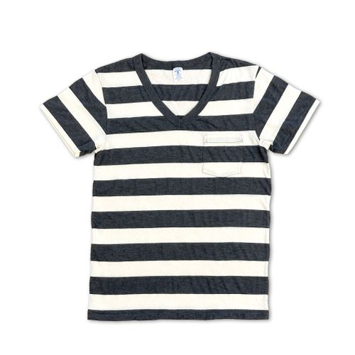 Big Stripe S/S V/N Tee w/PKT / O.White/Charcoal