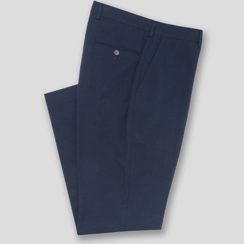 Navy Seersucker Trousers - Classic Fit