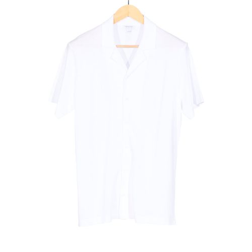 White Pique Short Sleeve Camp Collar Shirt