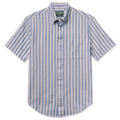 Blue Cotton/Ramie Cabana Stripe Short Sleeve