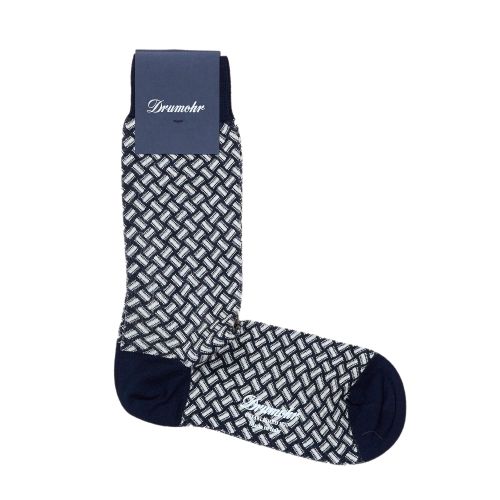 Drumohr White/Navy Razor Blade Pattern Cotton Socks (NOS)