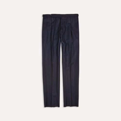 Navy Chalkstripe Wool Flannel Single Pleat Trouser