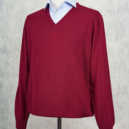 Ascot Chang Burgundy Extra-Fine Merino Wool V-Neck Sweater