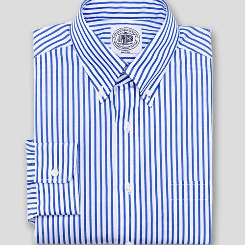 Blue White Butcher Stripe Broadcloth Dress Shirt