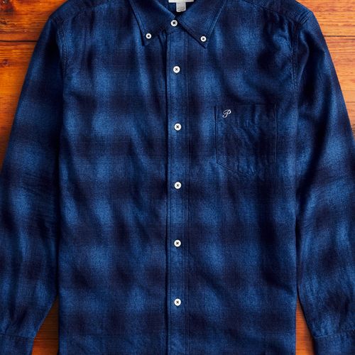 Indigo Check Flannel Shirt in Blue Ombre