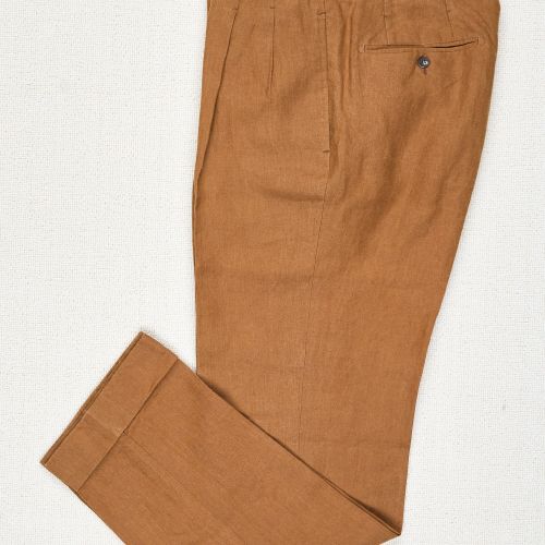 Prologue Ocre Linen Double-Pleat Trousers MTM (Pre-Owned)