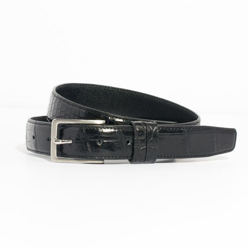 Black Crocodile Belt With Silver Buckle