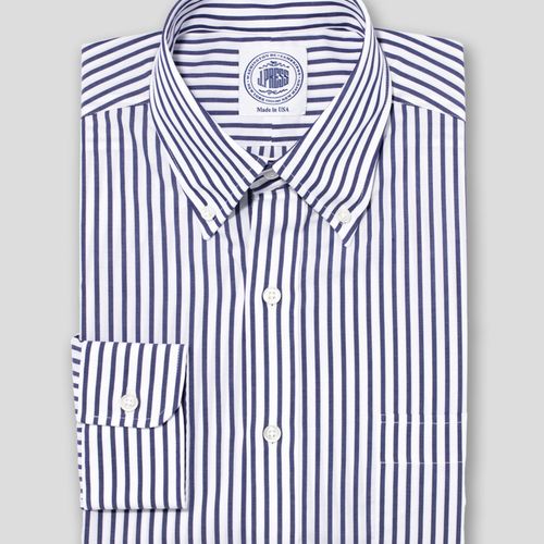 Navy White Butcher Stripe Broadcloth Dress Shirt