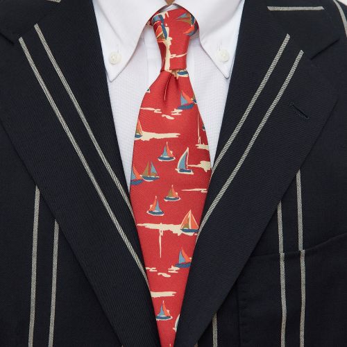 Drake's Red Sailboat Silk Tie (NOS)