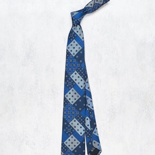 Drake's Blue Rectangle Pattern Silk Tie (NOS)